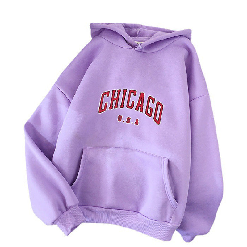 Dame hoodie med urban Chicago print Skovae