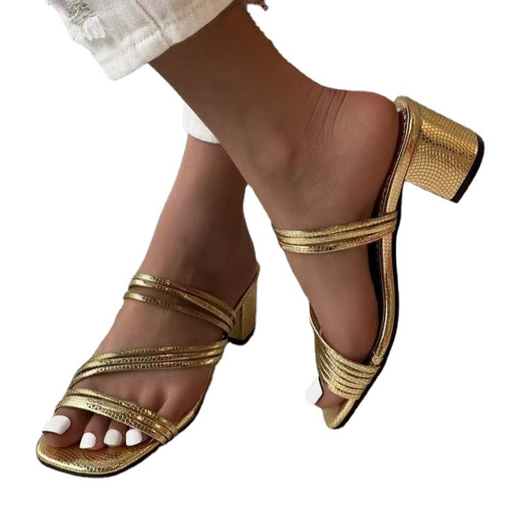 Damer nan elegante multiflex rem-hæle mule med mellem høje blok hæle og slange prægning Skovae