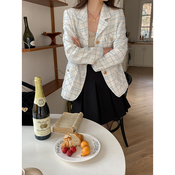 Kvindernes Chic Tweed Jakke med Mode Knap Detaljer Stilla