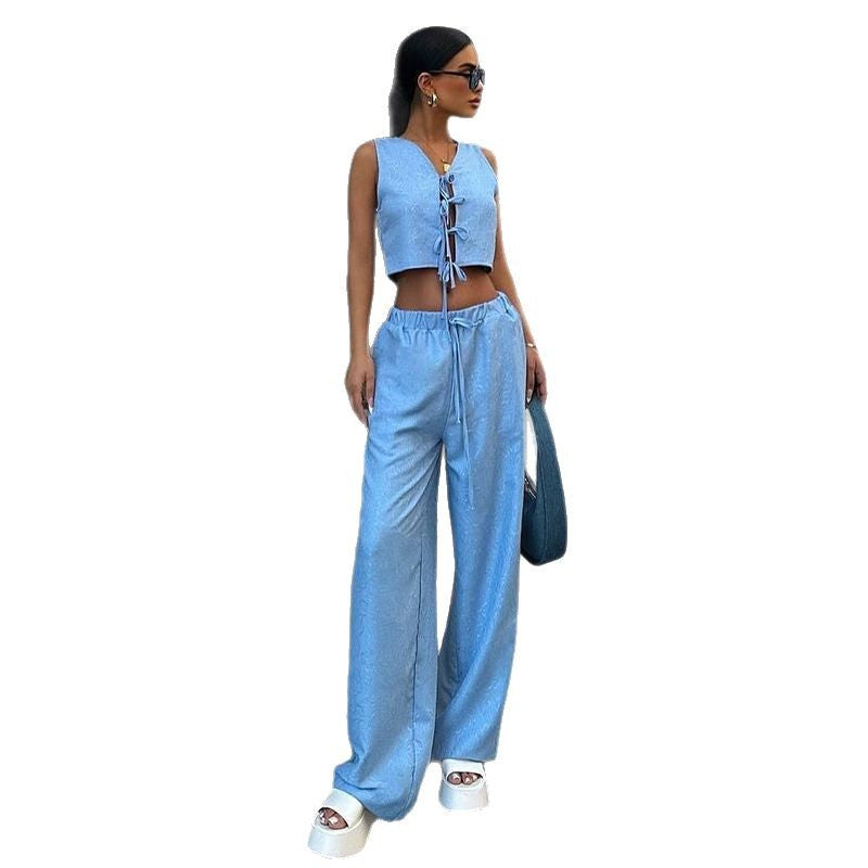 Dame Mode Cropped Top og løse Bukser Sæt Stilla