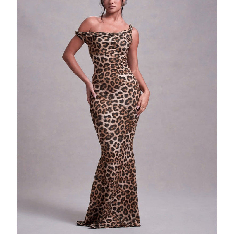 Damer Off-Shoulder Leopardmønster Maxi Kjole Stilla
