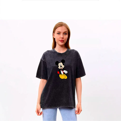 Dame T-shirt med trendy Mickey Mouse print og afslappet oversized pasform Stilla