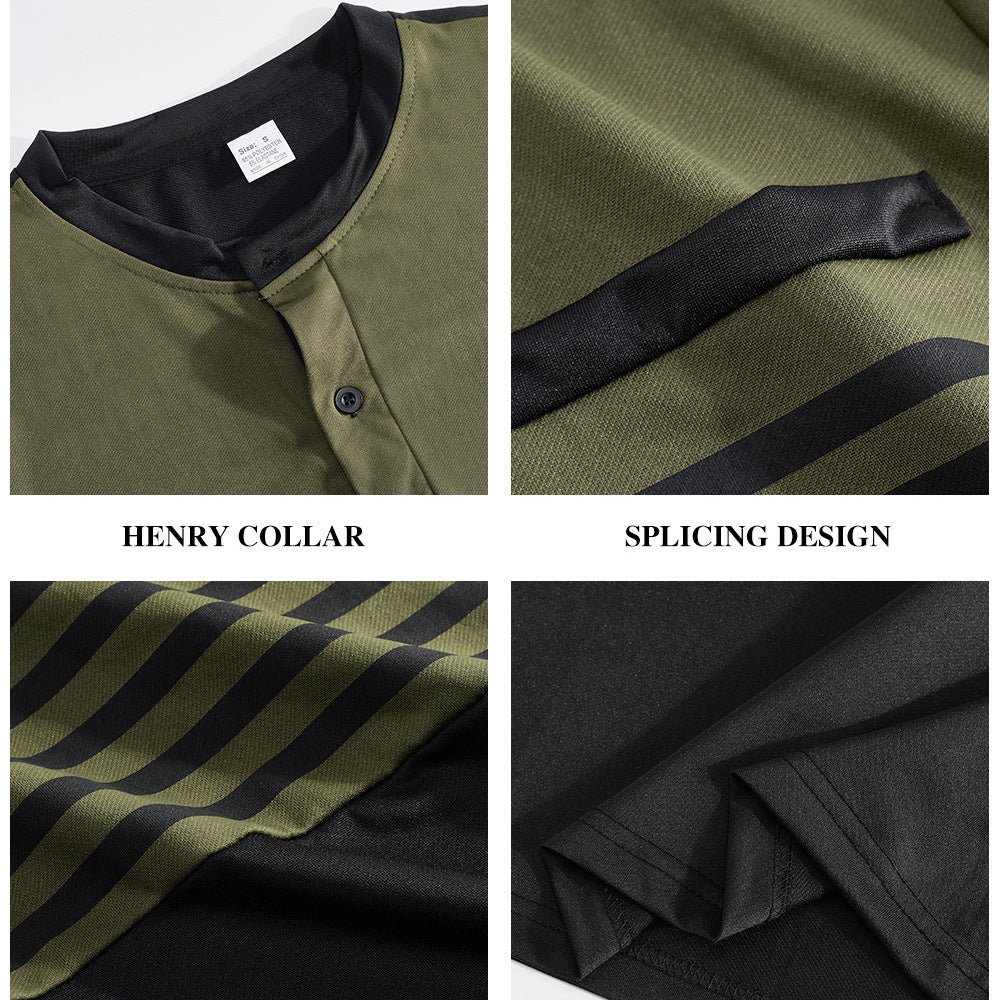 Herrer nan moderne Langærmet Polo med Henley-blende stribet brøstparti og ståkrave Skovae