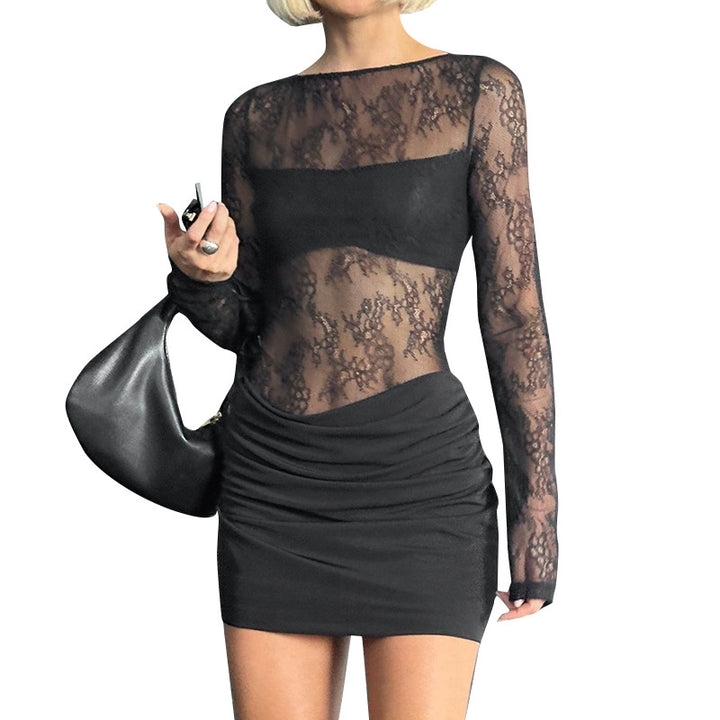 Femme spidsen overlay samlet mini kjole Stilla