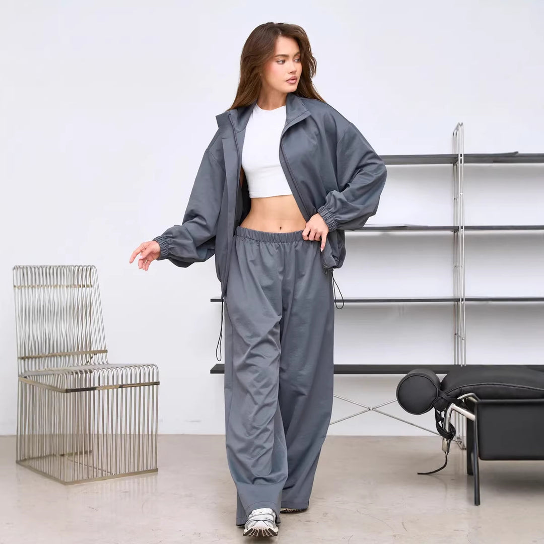 Dame casual tracksuit med hætte og elastiske manchetter