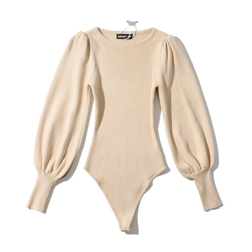 Dame Langærmet Bodysuit med rynker og ribbet design Stilla