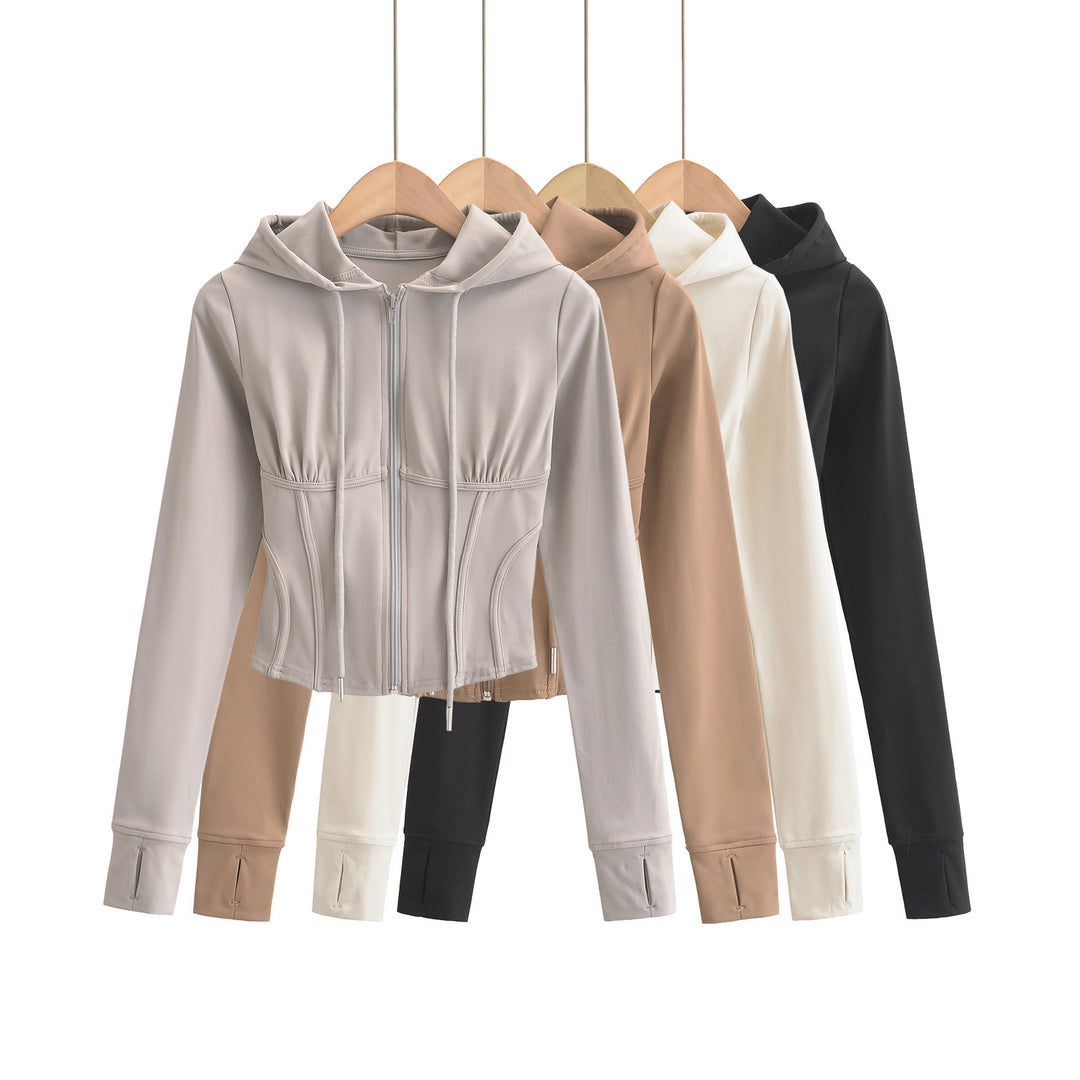 Dame sporty cropped jakke med hætte og tætsiddende silhuet Stilla