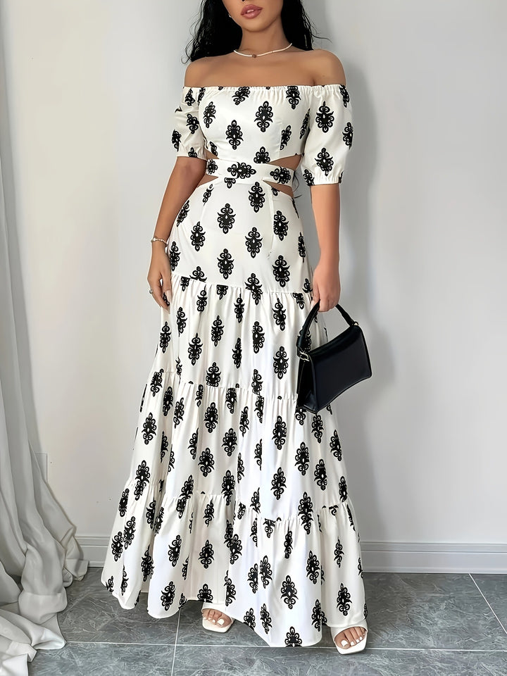 Dame Off-Shoulder Maxikjole med florale mønstre og voluminøs kant Stilla