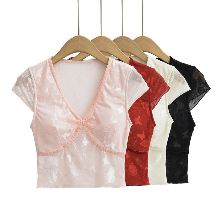 Dame Spids-Crop-Top med raffinerede Flæsedetaljer og delikate Spaghetti-Stropper Stilla
