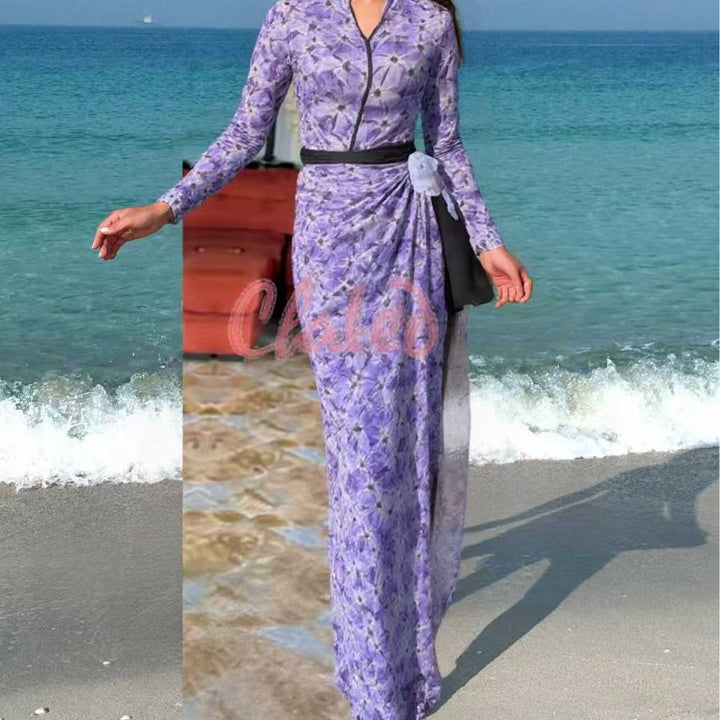Damer elegant strandkjole med blomster mønster Skovae