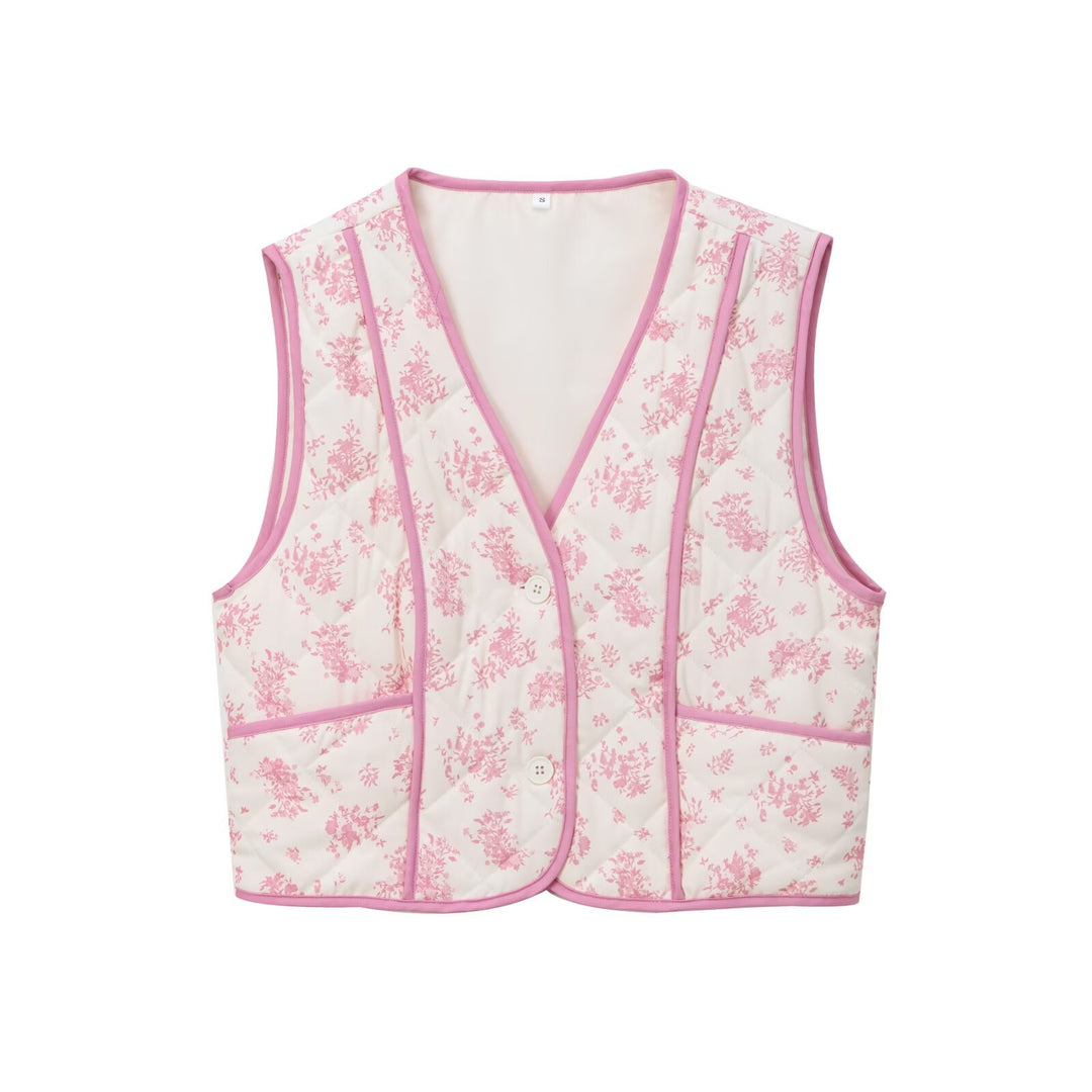 Dame quiltet vest med blomsterdesign og praktiske lommer Stilla