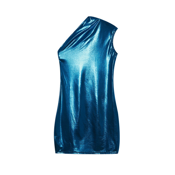 Dame Metallic asymmetrisk Shift-kjole Stilla