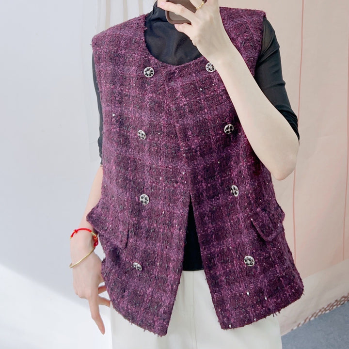 Dame vest i elegant tweed-stil med dekoration knapper og lommer Stilla