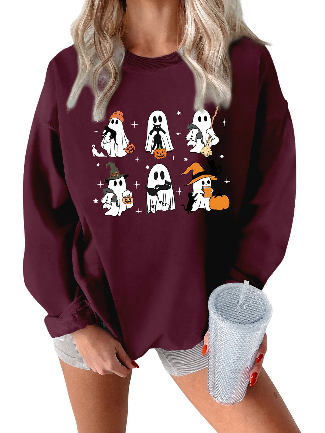 Kvinders sweatshirt med kreativt horror motiv Stilla