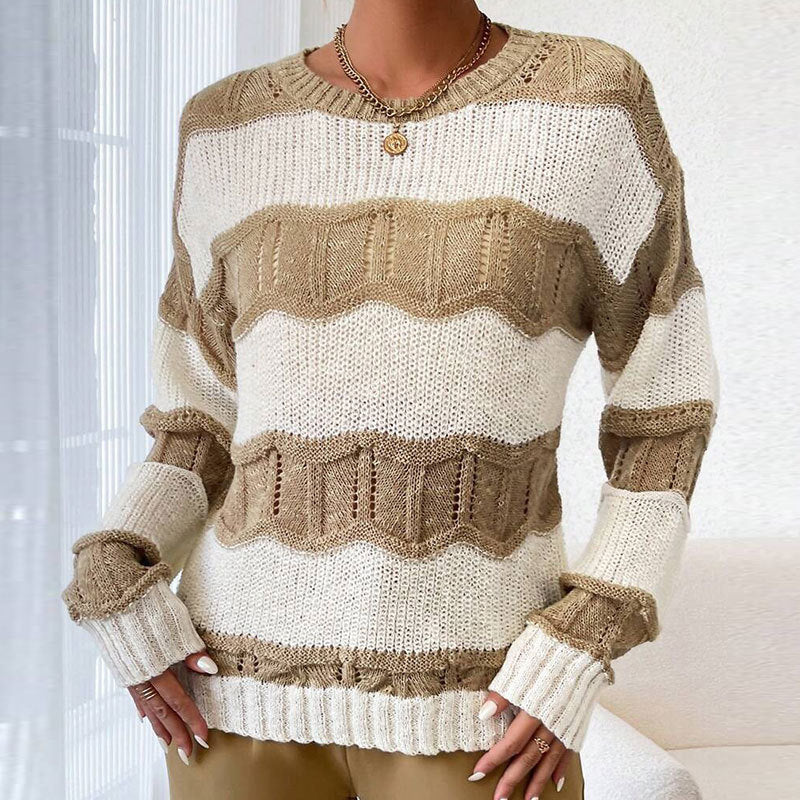 Kvinders afslappede strikket sweater med bølgestruktur og lange ærmer Stilla