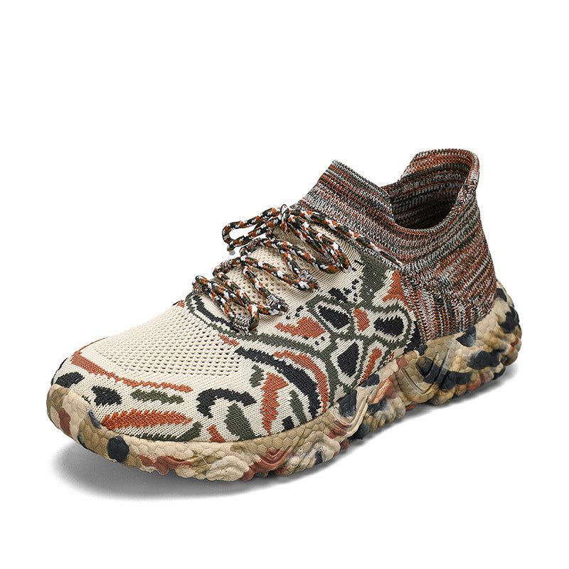 Unisex nan strikket sokkensneaker med camouflage-motiveret, støddæmpende profilsål Skovae