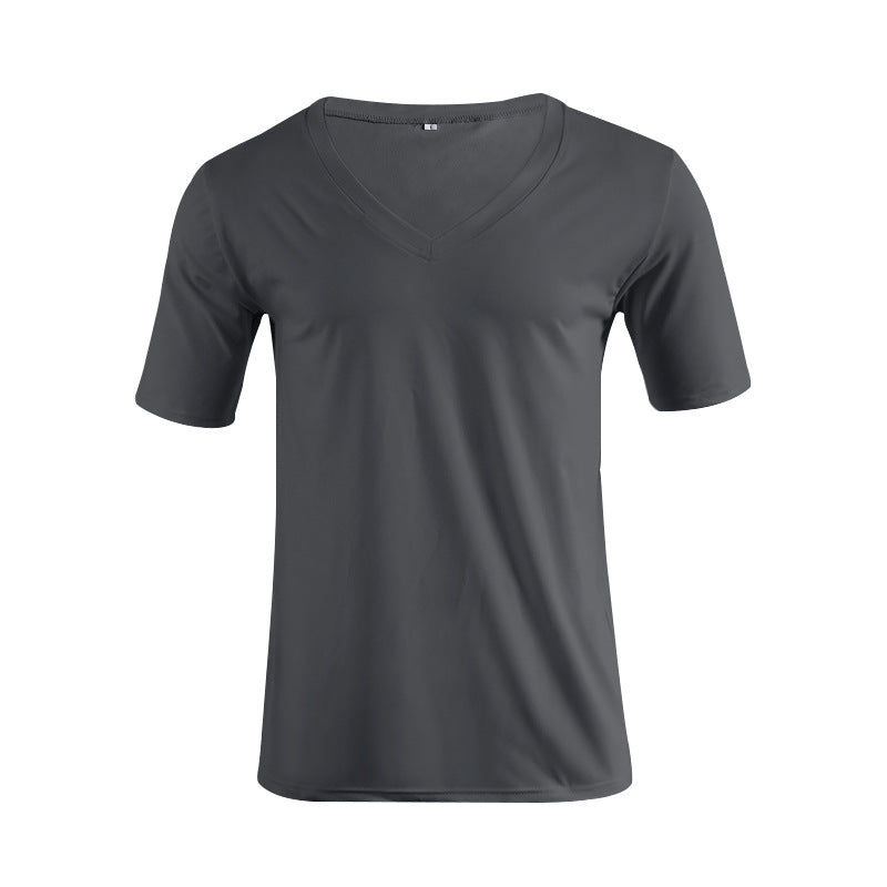Herren nan V-hals T-shirt i fin jersey med smal silhuet og flade sømme Skovae