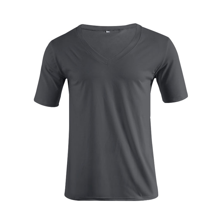 Herren nan V-hals T-shirt i fin jersey med smal silhuet og flade sømme Skovae