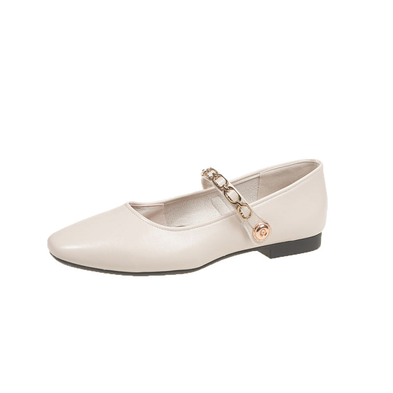 Dame Elegant Spids-Tå-Mary Jane Ballerinaer med dekorativ rem Stilla
