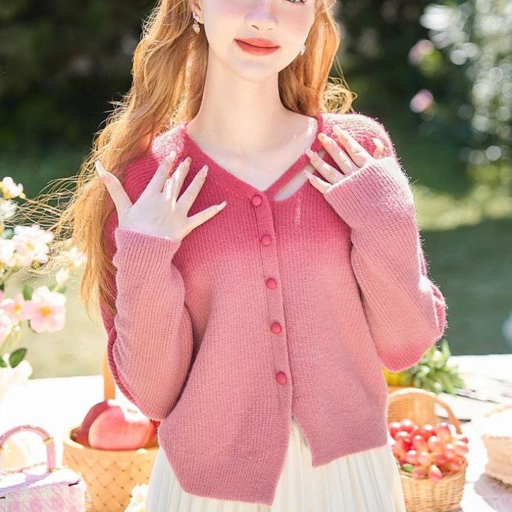 Kvinders angora cardigan med moderne udskæringsdetaljer Stilla