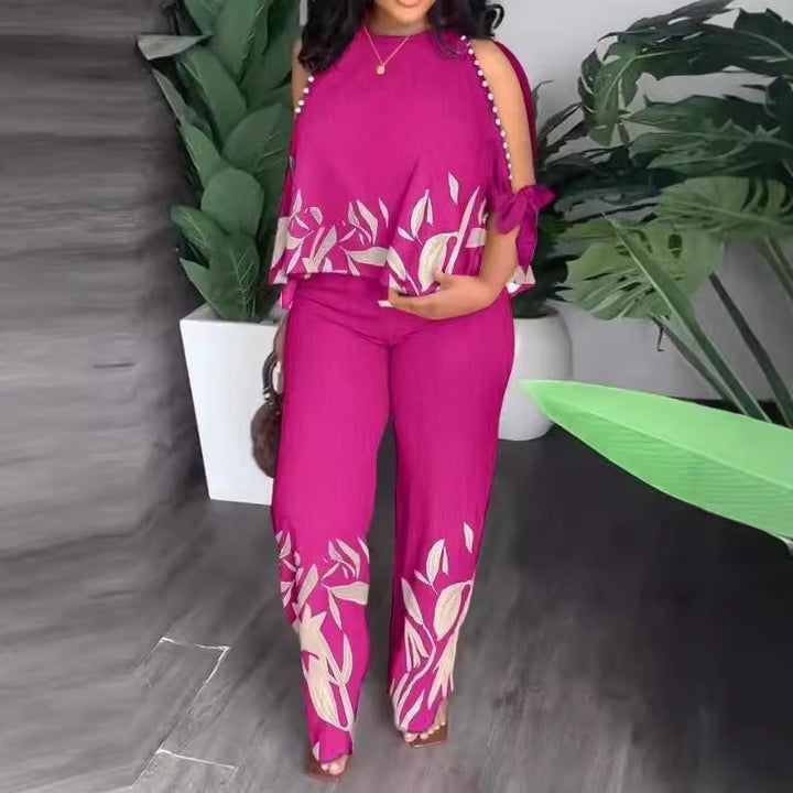 Dame Elegant designet sommeroutfit med blomstermønster og skulderfri overdel Skovae