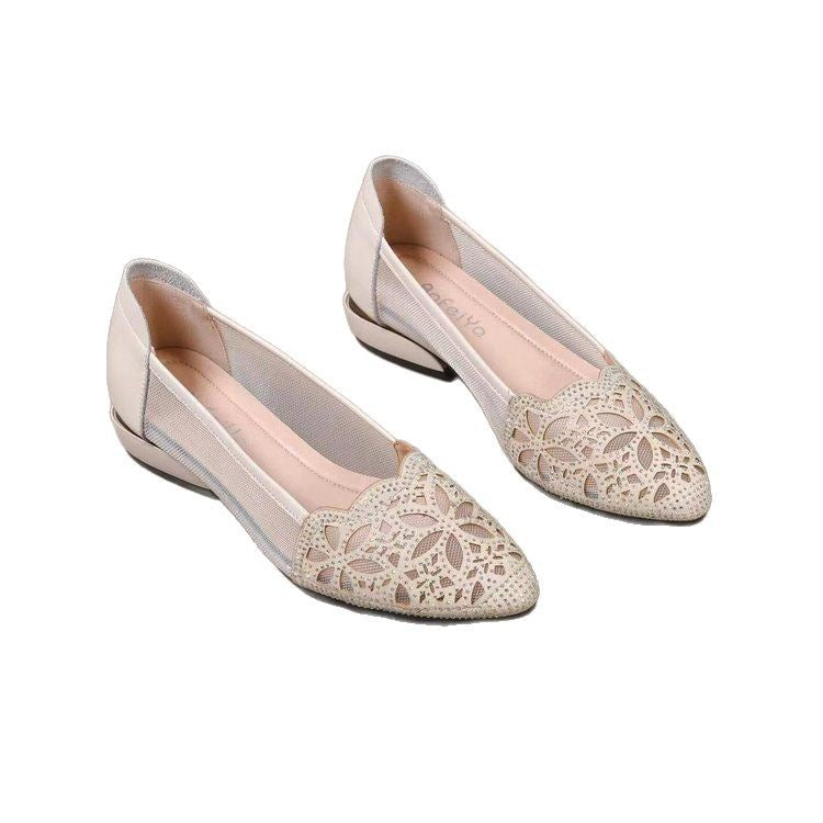 Dame elegante Ballerinas med floralt huldesign og behagelig sål Stilla