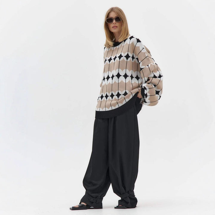 Kvindernes mønstrede oversized sweater med voluminøse ærmer og elastiske manchetter Stilla