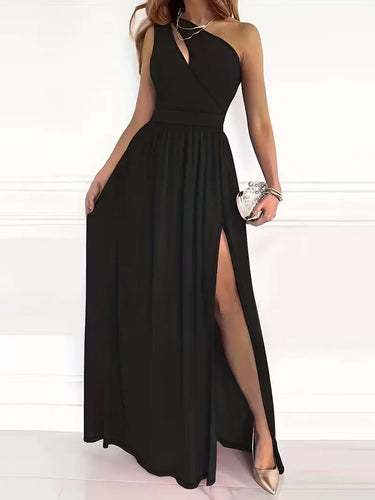 Dame Elegant Maxikjole med asymmetrisk udskæring og højt slids Stilla