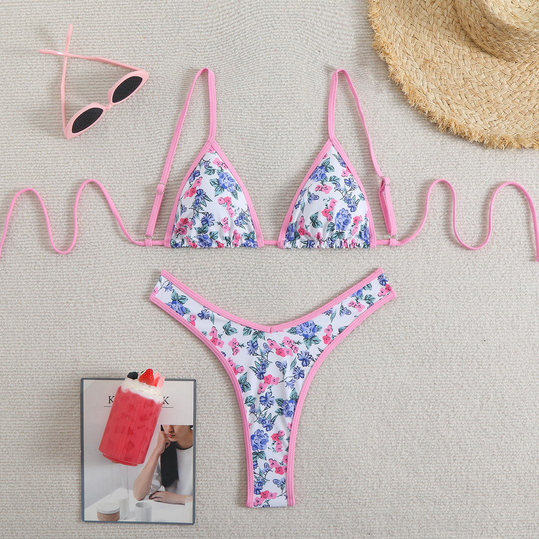 Dame triangel-bikini med floralt design og justerbare stropper Skovae