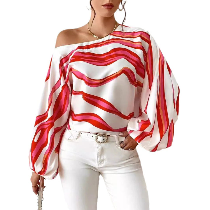 Dame Off-Shoulder Satin Bluse med ballonærmer Stilla