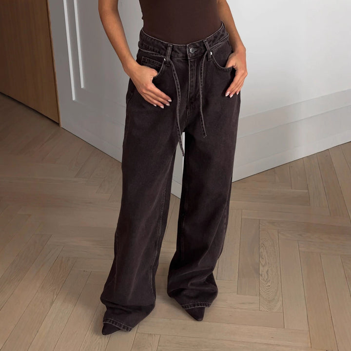 Damernes brede jeans i vintage stil med høj talje og afslappet pasform Stilla