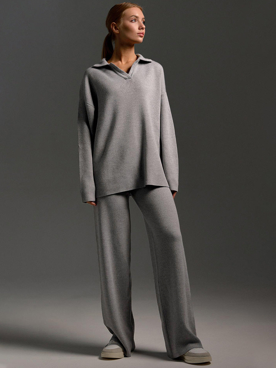 Stilla | Loungewear Sæt - Oversized Pullover med Krave og Bred Bukser - Perfekt til Hjemme & Fritid