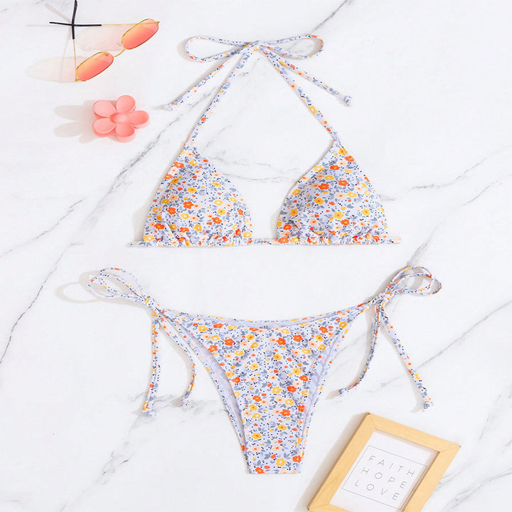 Dame triangel-bikini med justerbare stropper og blomstermønster Skovae