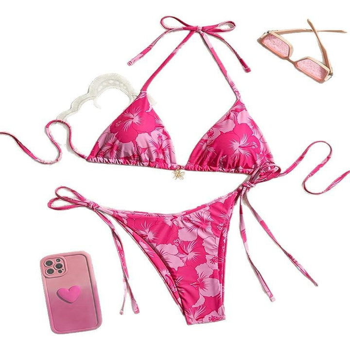 Dame Drømmende Triangel-Bikini med floralt design og legesyge snøring Skovae
