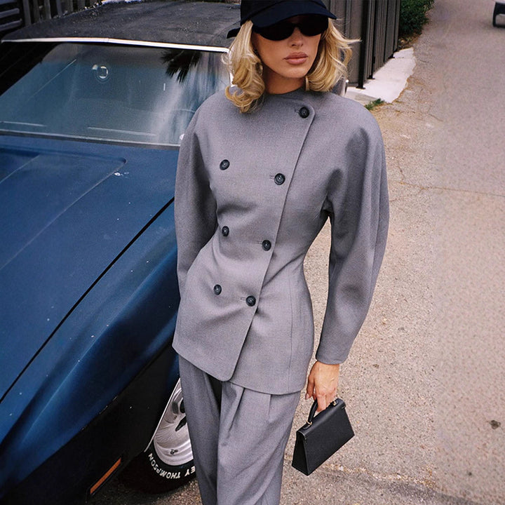 Dame Elegant Business-jakke med dobbeltknaplukning Stilla