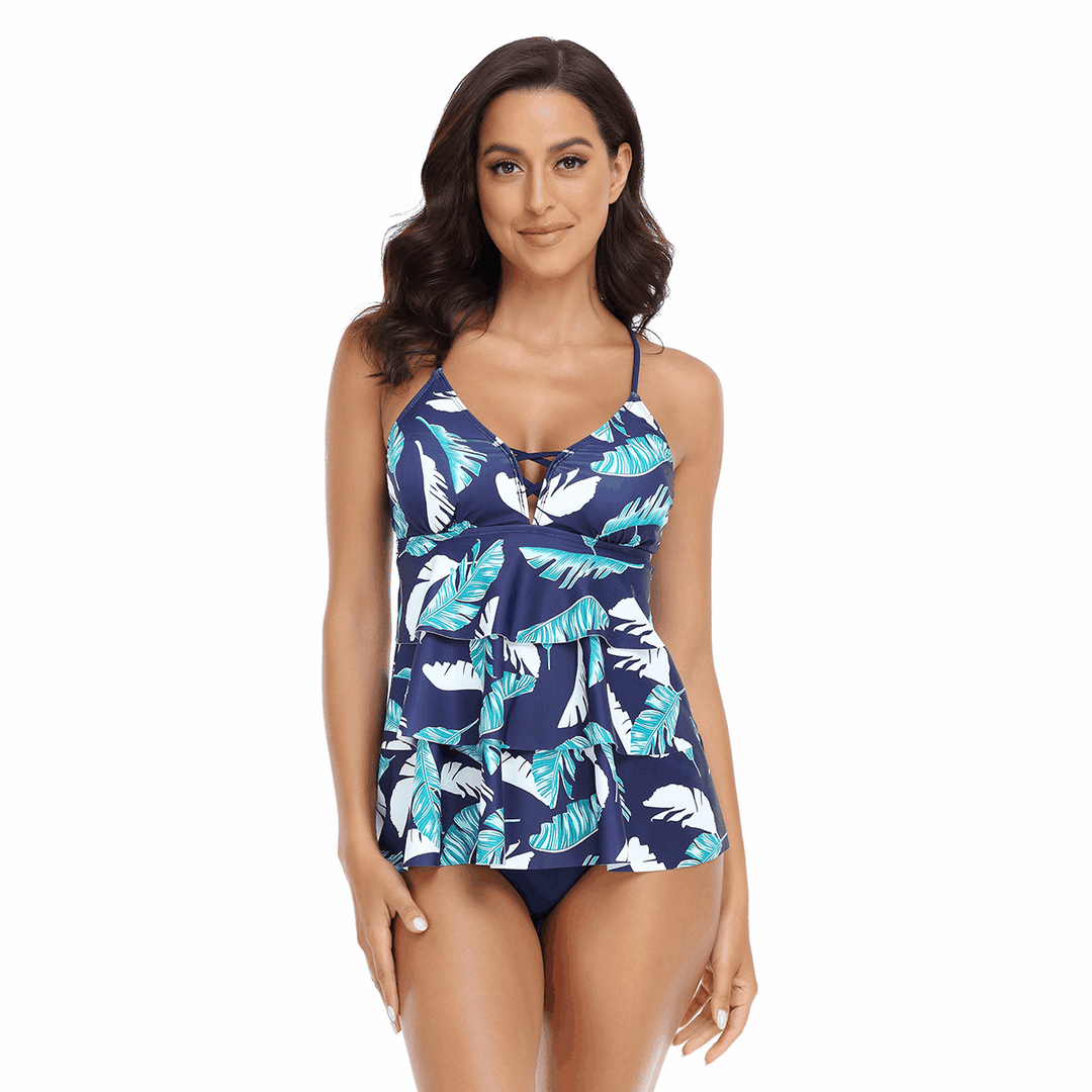Dame Tankini-sæt med elegant flæse og blomsterdesign Stilla