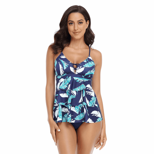 Dame Tankini-sæt med elegant flæse og blomsterdesign Stilla