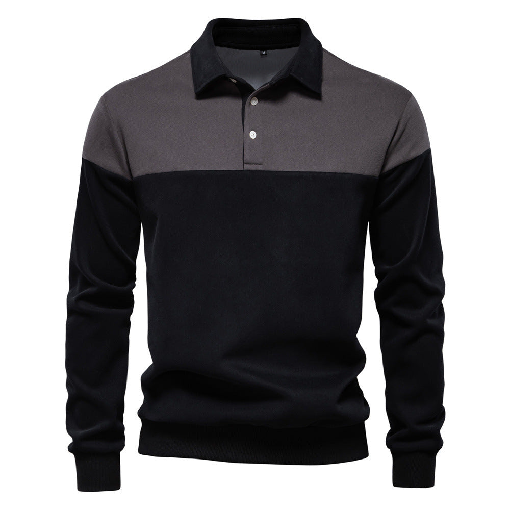 Herren nan sportsligt-elegant langærmet polo i rugby-stil med kontrasterende krave og bredt brystpaneel Skovae