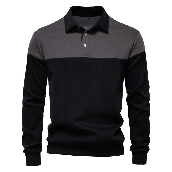Herren nan sportsligt-elegant langærmet polo i rugby-stil med kontrasterende krave og bredt brystpaneel Skovae