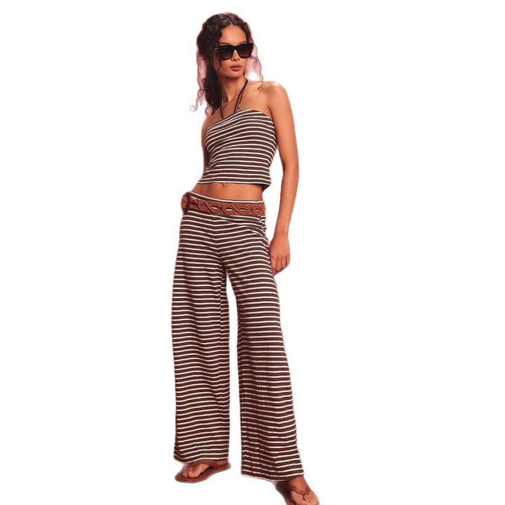 Femme Stilfuld Offshoulder Crop Top og Bredbenet Bukser Sæt Stilla