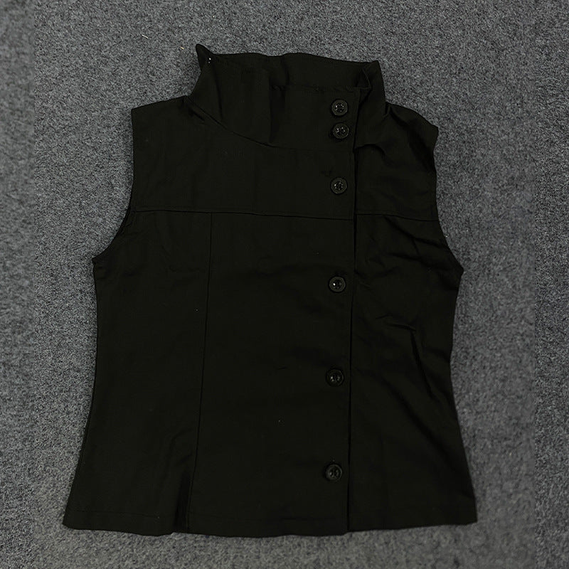 Dame Mode Bluser-Vest med asymmetrisk krave og knaplukning Skovae