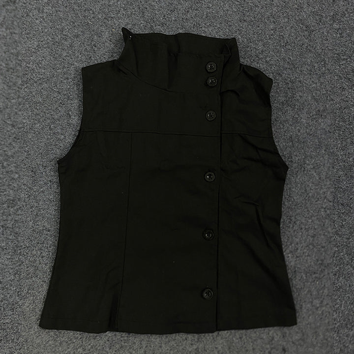Dame Mode Bluser-Vest med asymmetrisk krave og knaplukning Skovae