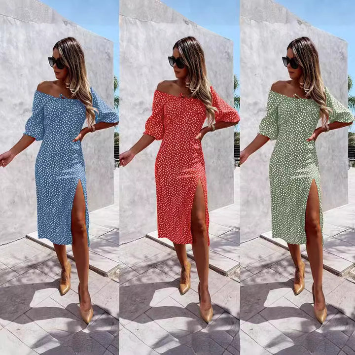 Dame Elegant Sommerkjole med off-shoulder design og slids Stilla