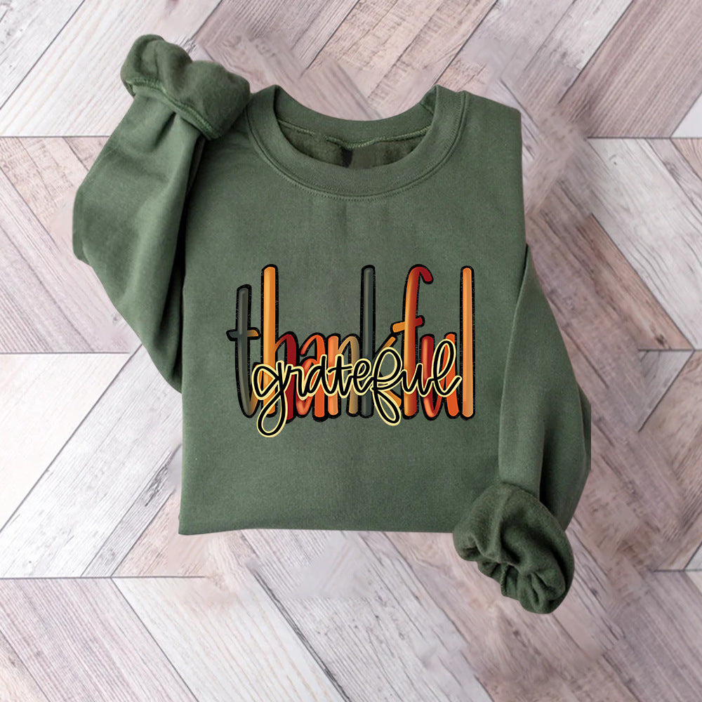 Kvinders sweatshirt med kreativ "thankful" tekst og behagelig pasform Stilla