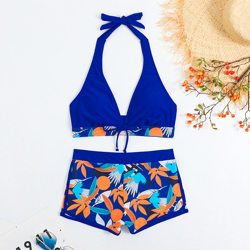 Dame bikini sæt med blomster mønster og aftagelig push-up BH Skovae
