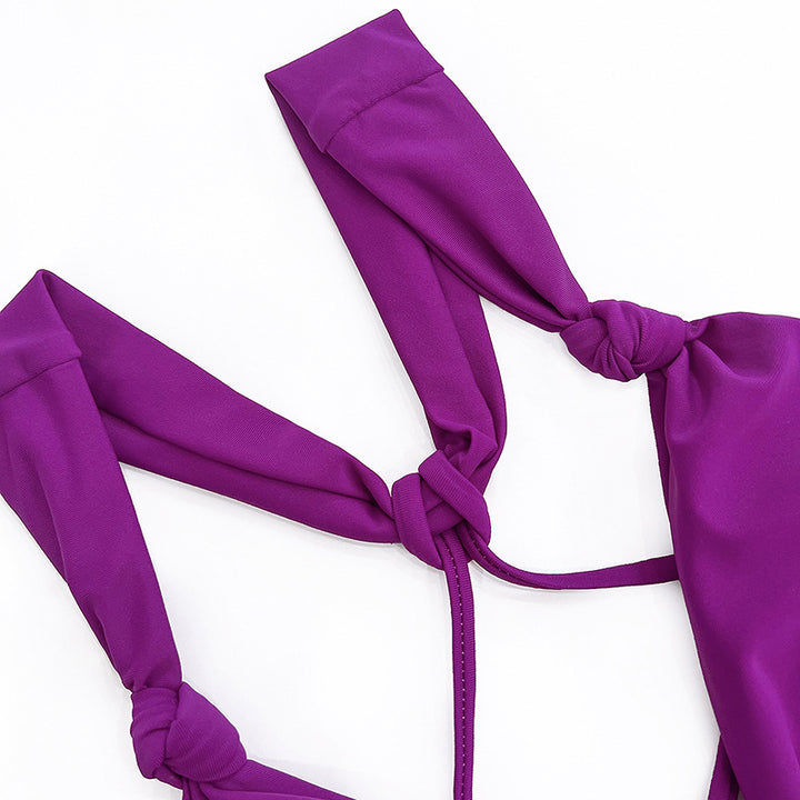 Dame triangel-bikini med høj udskæring og elegante knuder Skovae
