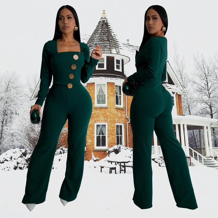 Dame Elegant Jumpsuit med firkantet udskæring og raffinerede knapdetaljer Stilla