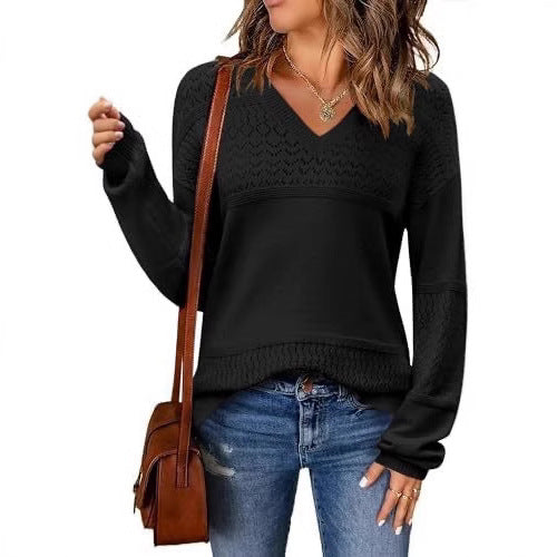 Dame strikpullover med V-hals fra Stilla