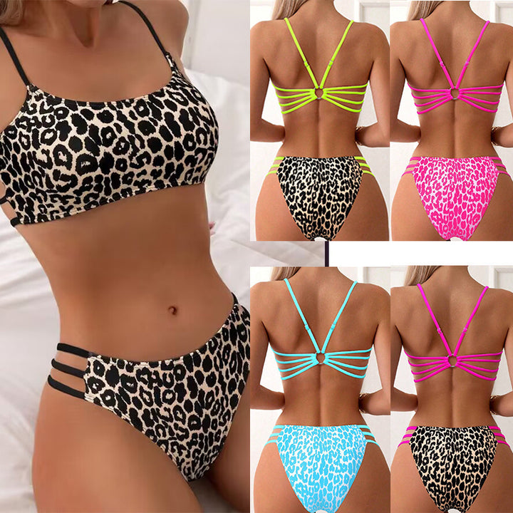 Dame Bikini-sæt med kreativt leopardmønster og justerbare stropper Skovae