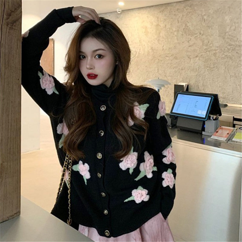 Dame cardigan med blomster motiver Stilla